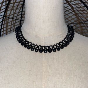 Women’s Black Acrylic Beaded Collar weave Pattern Necklace Jewelry